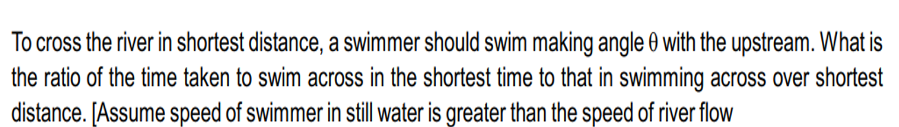 Question image for To cross the river in shortest distance, a swimme